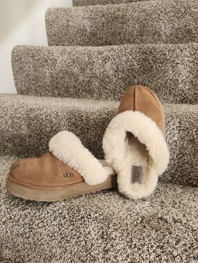 UGG Women's Chestnut Suede Shearling Slip-On Slippers